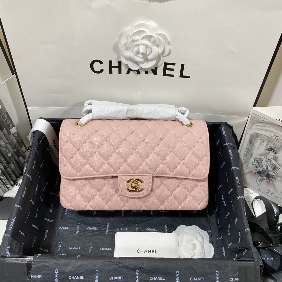 シャネル クラシック フラップ 2.55 チェーンショルダーバッグ 25cm キャビアスキン ピンク 詳細画像 1