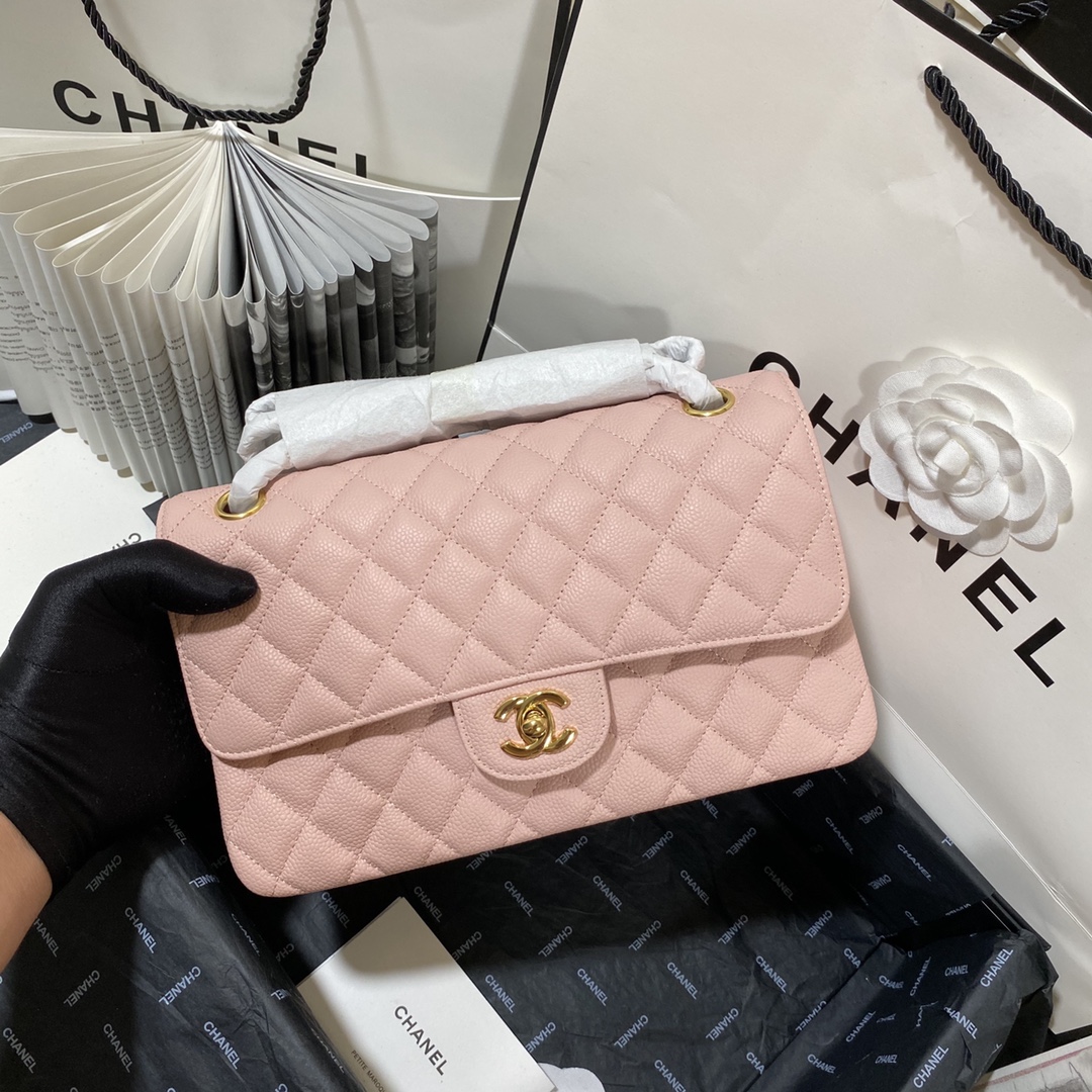 シャネル クラシック フラップ 2.55 チェーンショルダーバッグ 25cm キャビアスキン ピンク 詳細画像 3