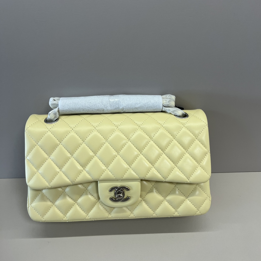 シャネル クラシックフラップ 2.55 CF 25cm ラムスキン チェーンショルダーバッグ イエロー シルバー金具 詳細画像 2