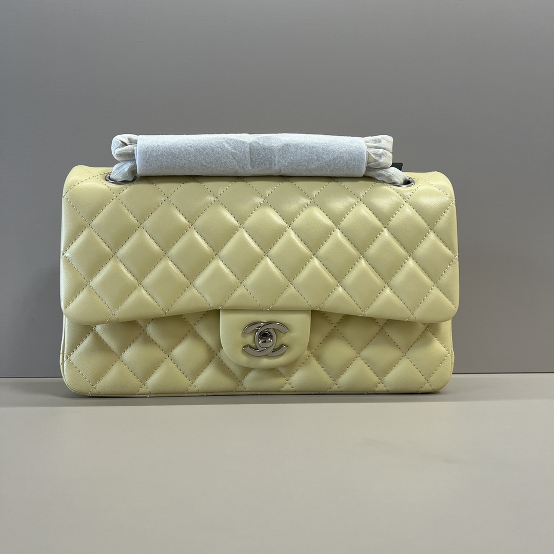 シャネル クラシックフラップ 2.55 CF 25cm ラムスキン チェーンショルダーバッグ イエロー シルバー金具 詳細画像 1