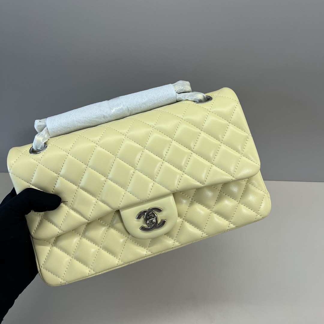 シャネル クラシックフラップ 2.55 CF 25cm ラムスキン チェーンショルダーバッグ イエロー シルバー金具 詳細画像 3