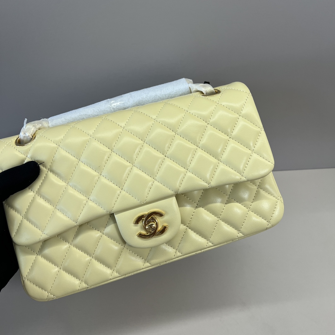 シャネル クラシックフラップ 2.55 CF 25cm ラムスキン チェーン ショルダークロスボディバッグ イエロー ゴールド金具 詳細画像 3