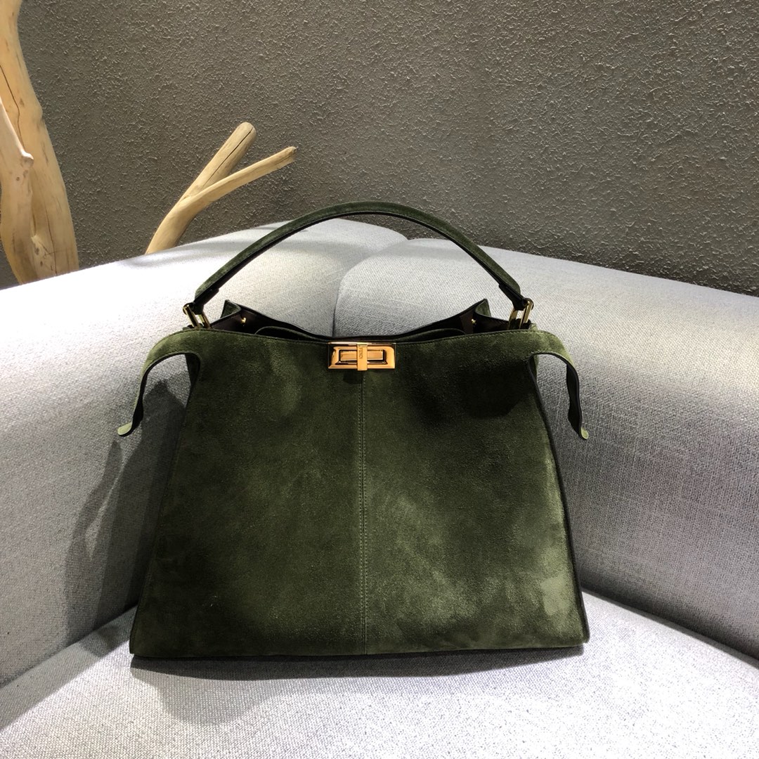フェンディ Peekaboo X-Lite ラージ ハンドバッグ マットダークグリーン 詳細画像 2