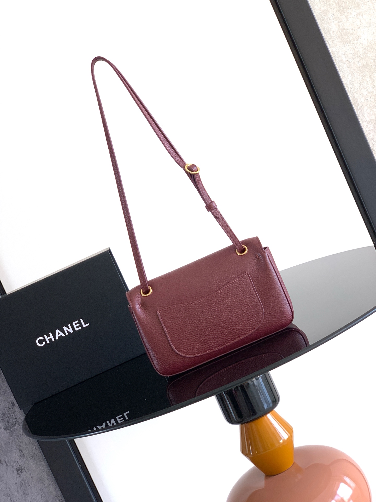 シャネル ミニ フラップバッグ 20cm ボルドー ライトゴールド金具 詳細画像 3