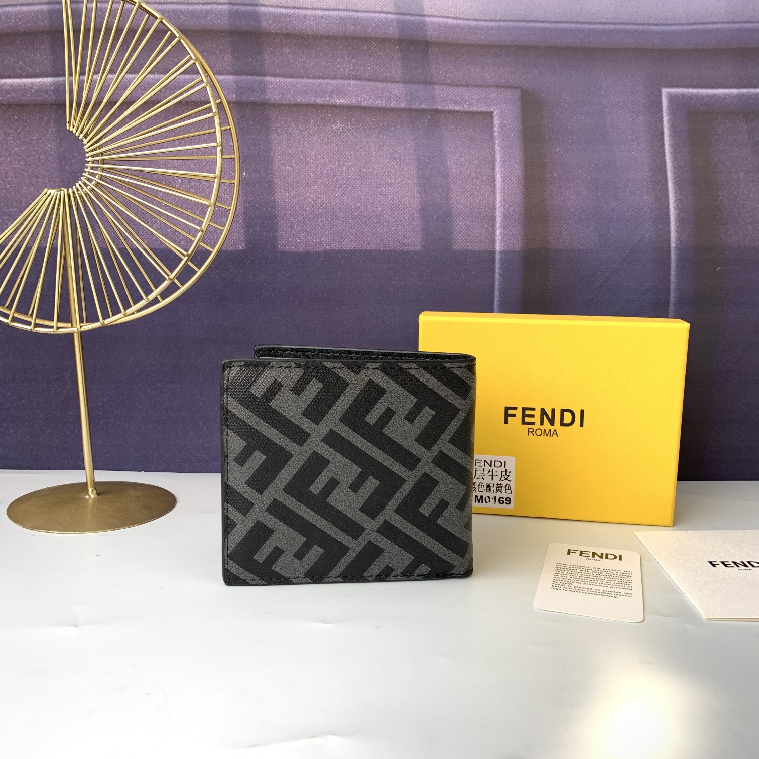 フェンディ 二つ折り財布 FFパターン ブラック イエロー 詳細画像 3