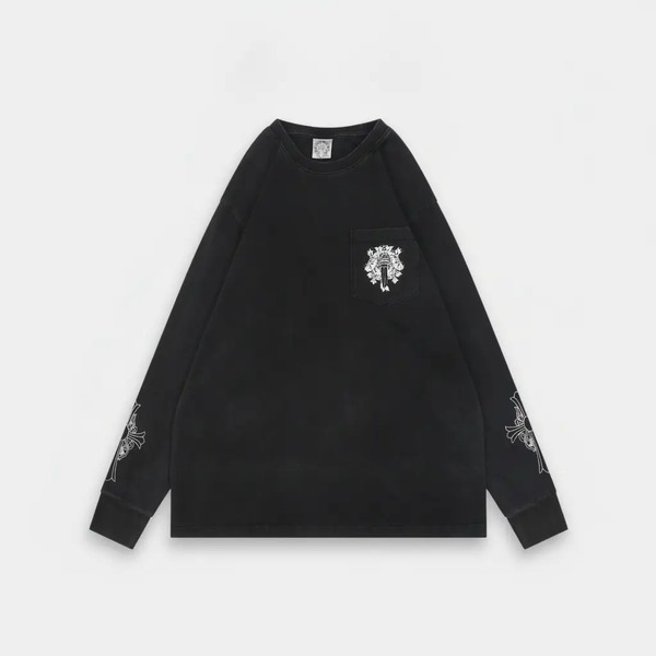 クロムハーツ ポケット ヴァインソード プリント ロングスリーブTシャツ ブラック