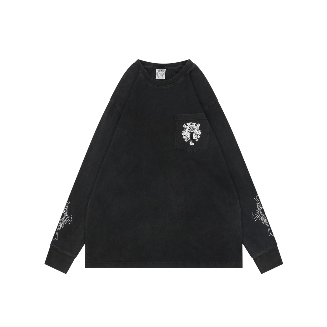 クロムハーツ ポケット ヴァインソード プリント ロングスリーブTシャツ ブラック 詳細画像 1