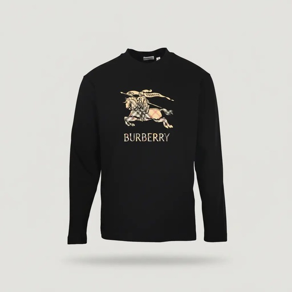バーバリー チェック エクエストリアンナイト ロゴ 長袖Tシャツ ブラック