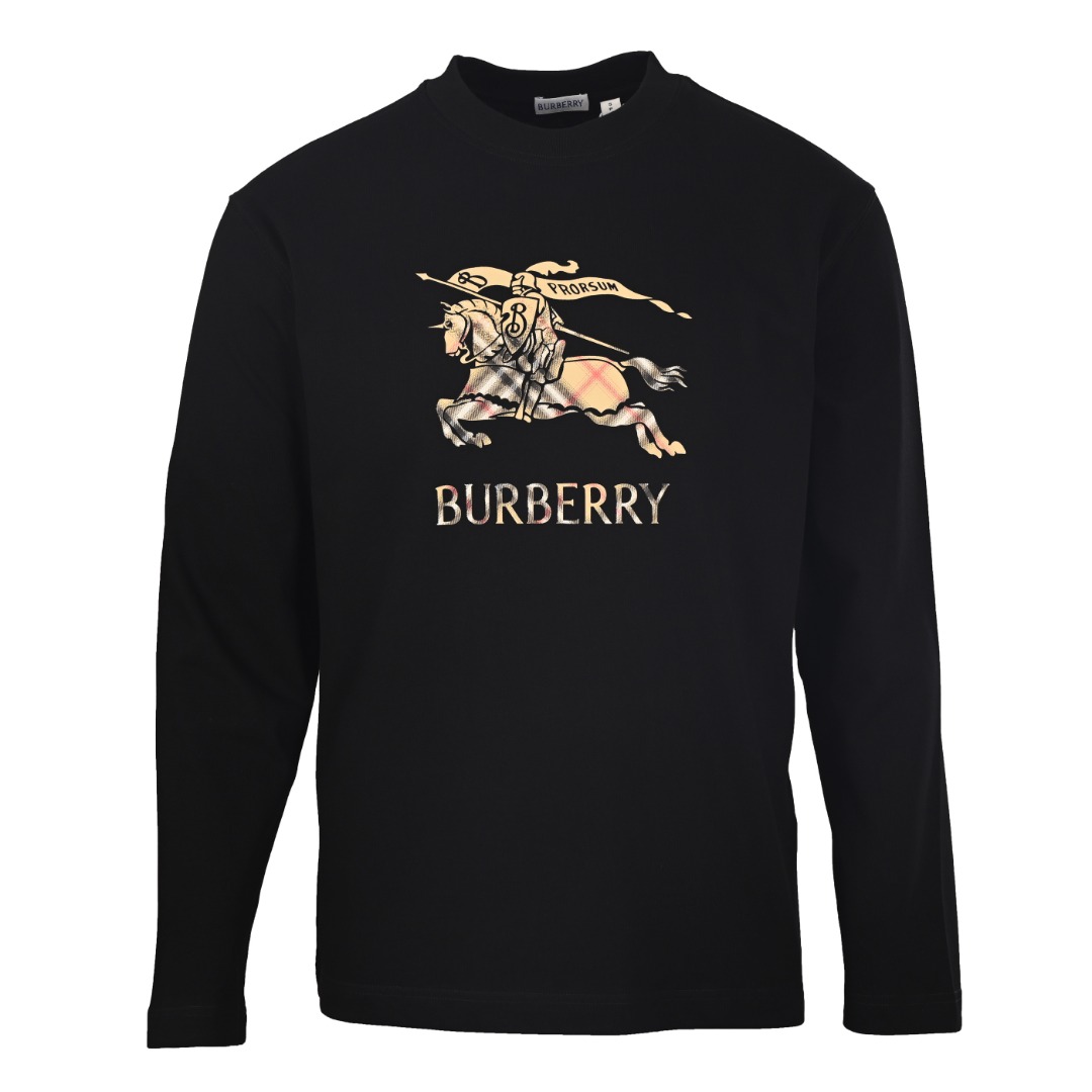 バーバリー チェック エクエストリアンナイト ロゴ 長袖Tシャツ ブラック 詳細画像 1
