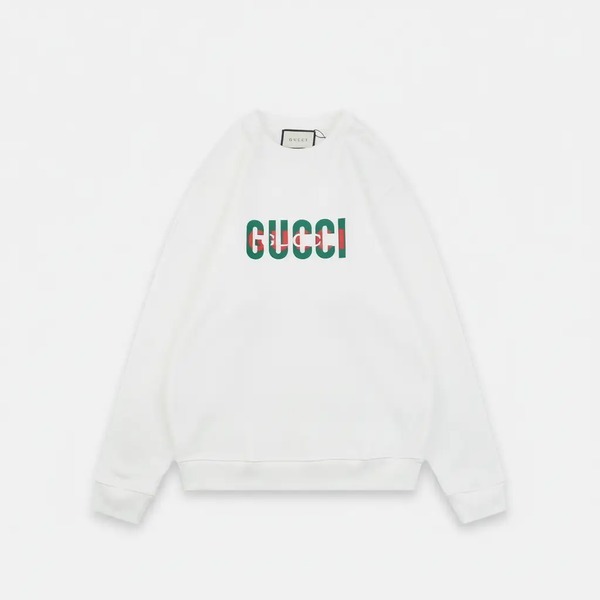グッチ レッド×グリーン 重ねプリント Gロゴ クルーネック スウェット ホワイト