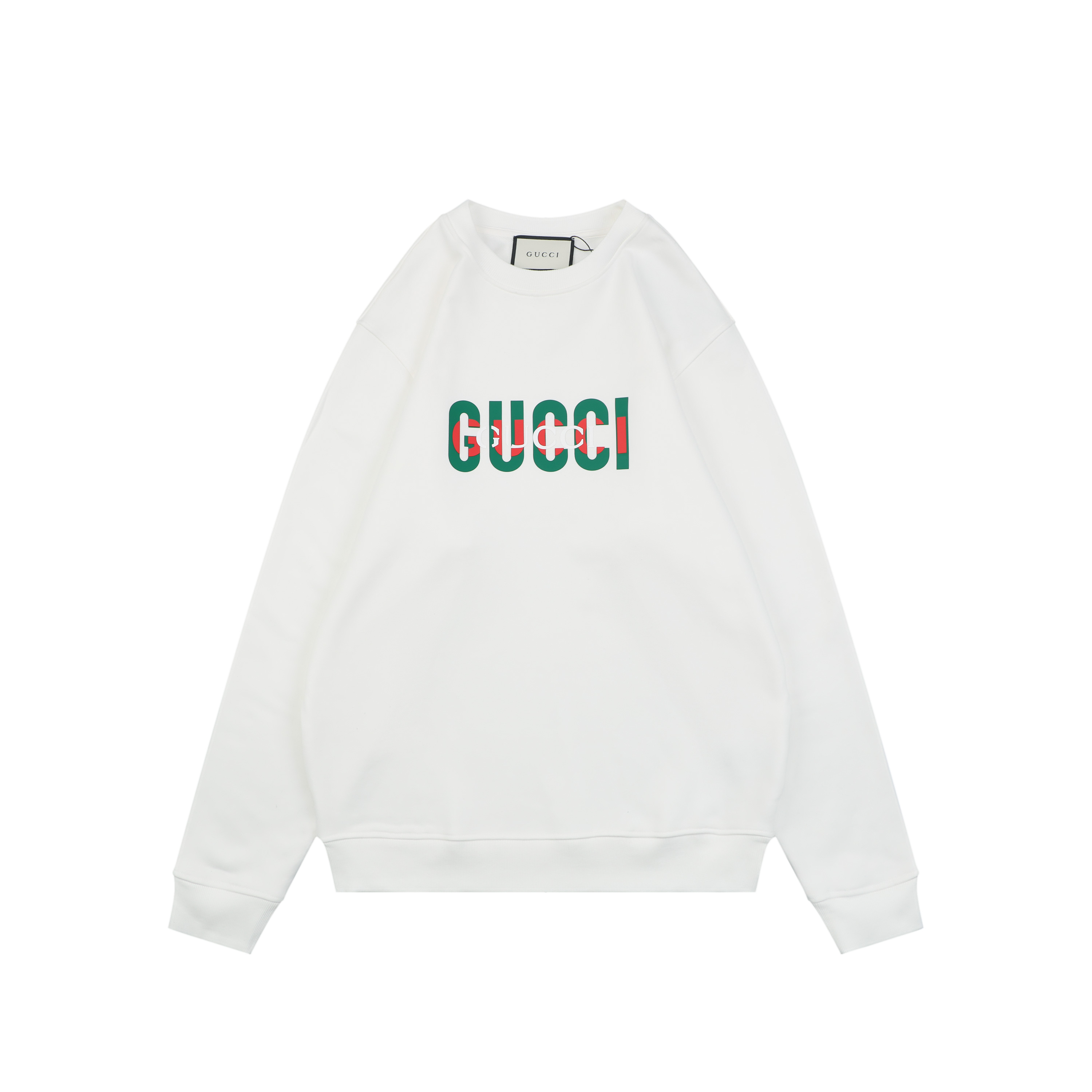 グッチ レッド×グリーン 重ねプリント Gロゴ クルーネック スウェット ホワイト 詳細画像 1