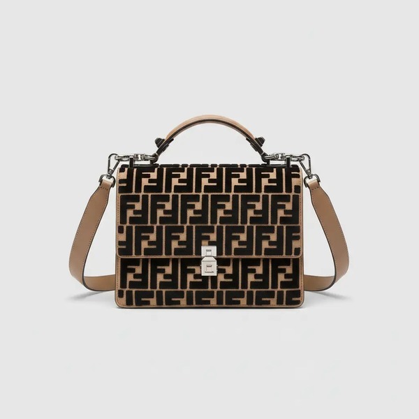 フェンディ フラップハンドバッグ 2WAY ショルダーストラップ FFパターン ブラウン ブラック