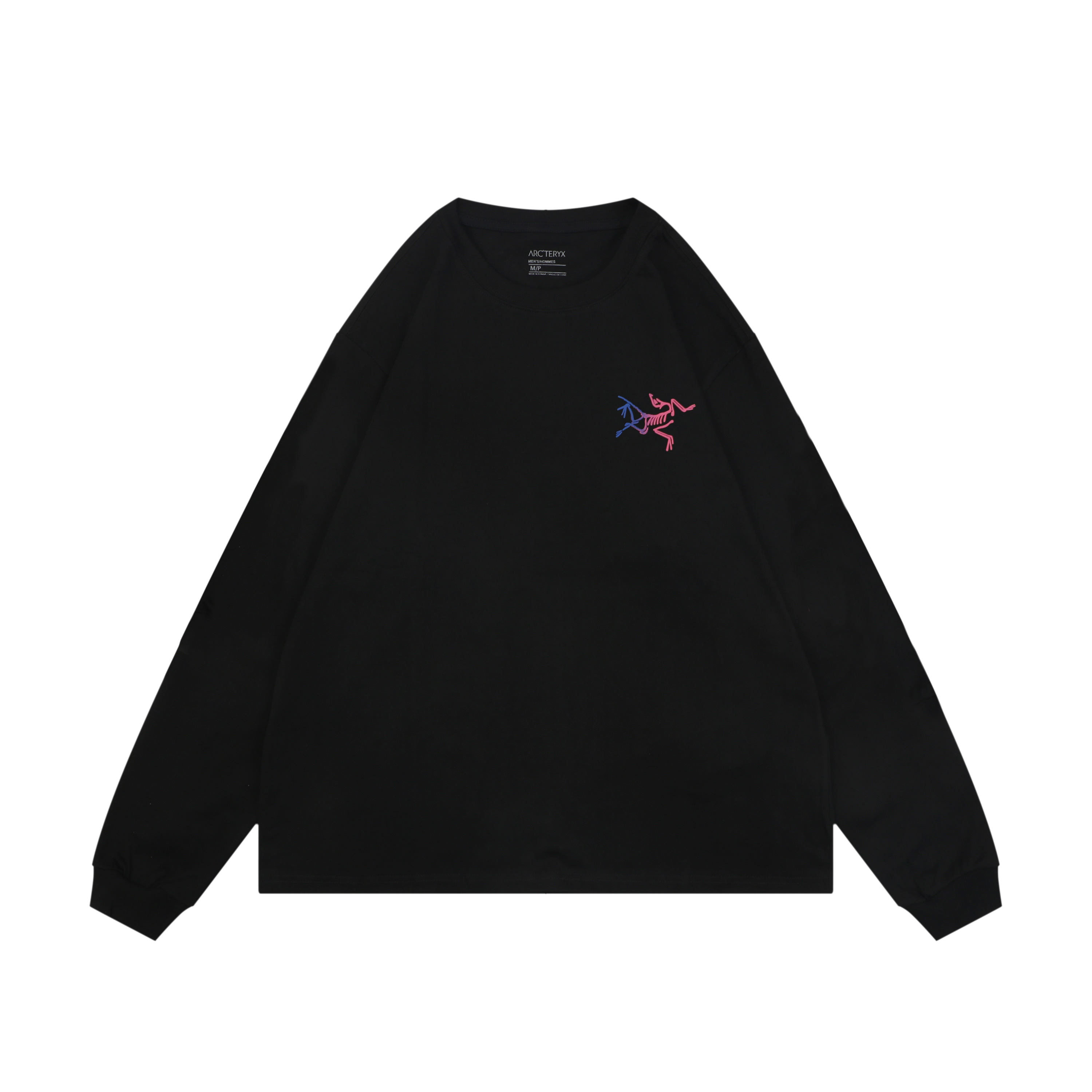 グラデーション スケルトンプリント ロングスリーブTシャツ ブラック 詳細画像 1