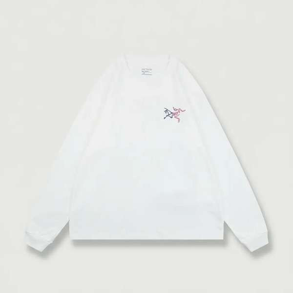 前後ブルーパープルグラデーション スケルトンプリント ロングTシャツ ホワイト