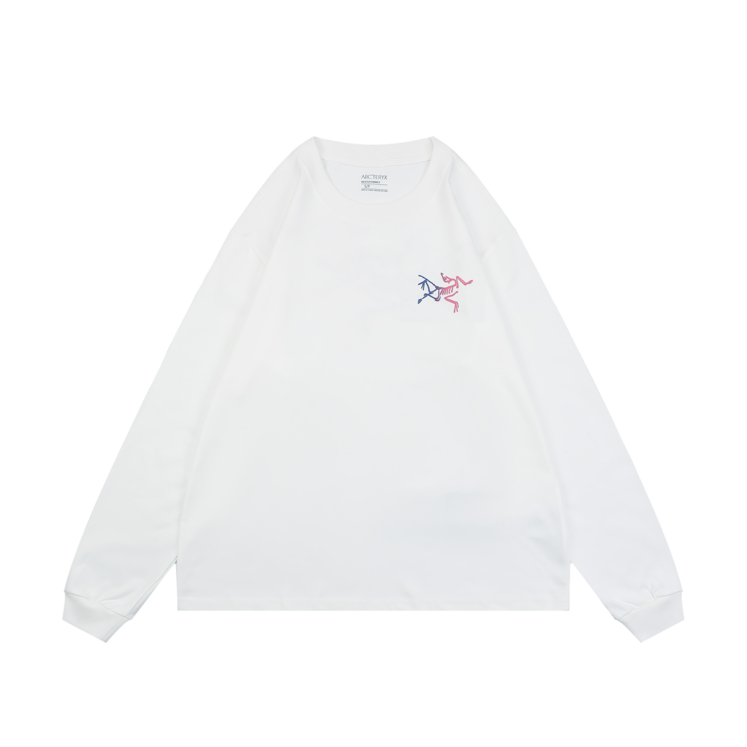 前後ブルーパープルグラデーション スケルトンプリント ロングTシャツ ホワイト 詳細画像 1