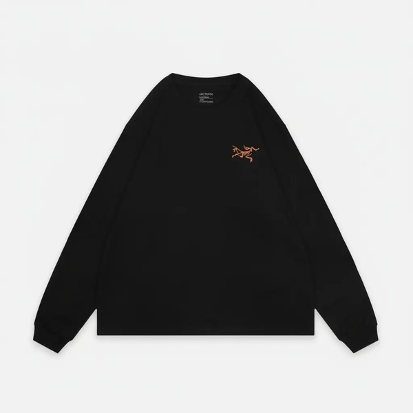グリッドスケルトン レタープリント 長袖Tシャツ ブラック