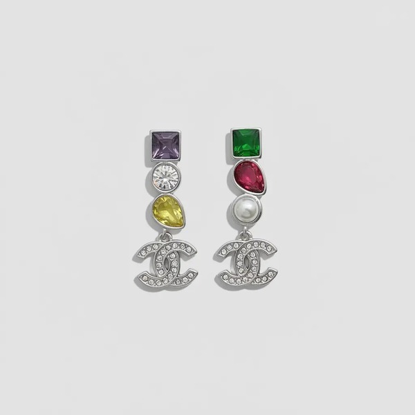 シャネル CCロゴ マルチカラーストーン ドロップピアス シルバー