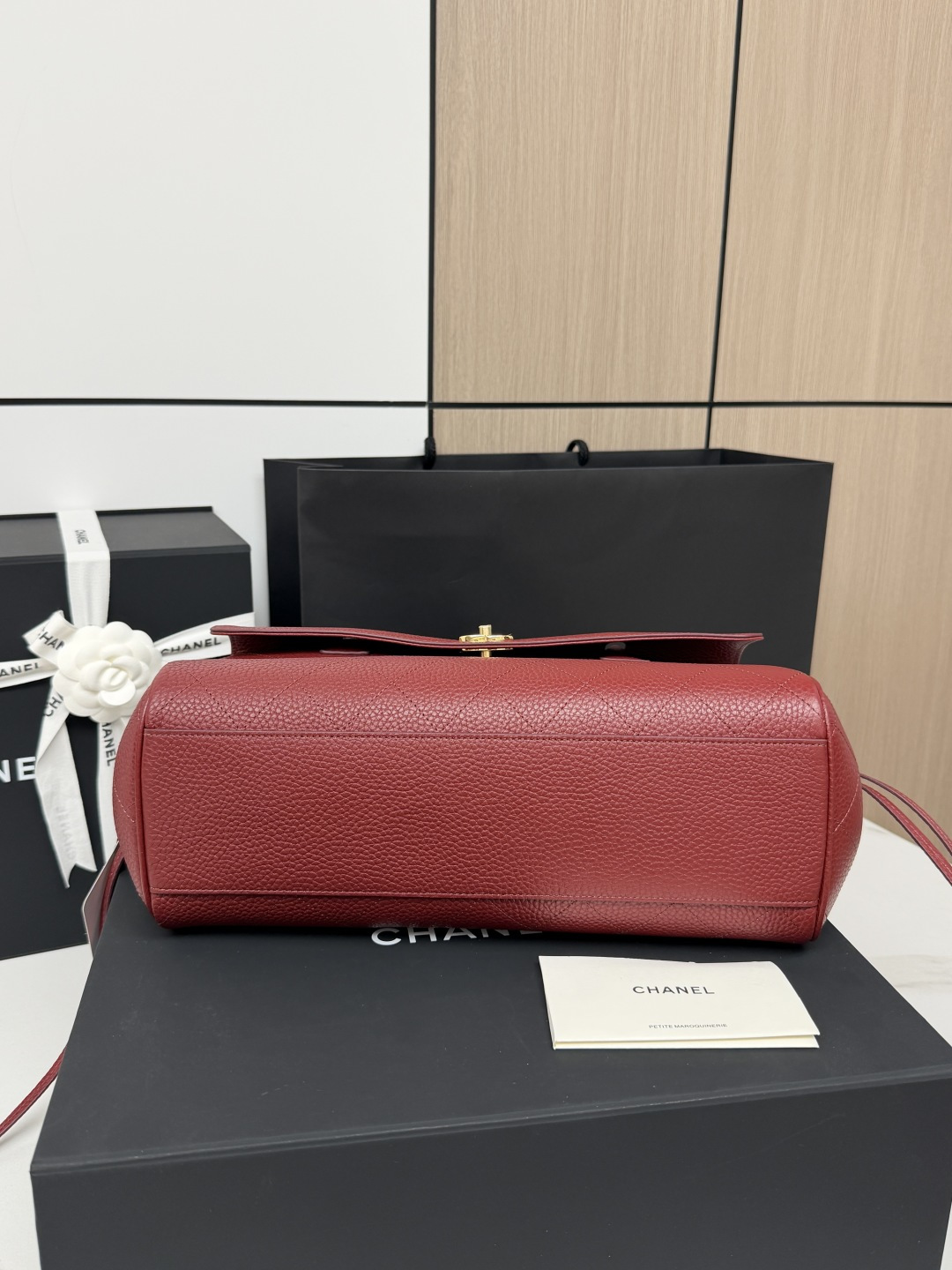 シャネル シボ革 ボウリングハンドバッグ ワインレッド AS6288 詳細画像 2