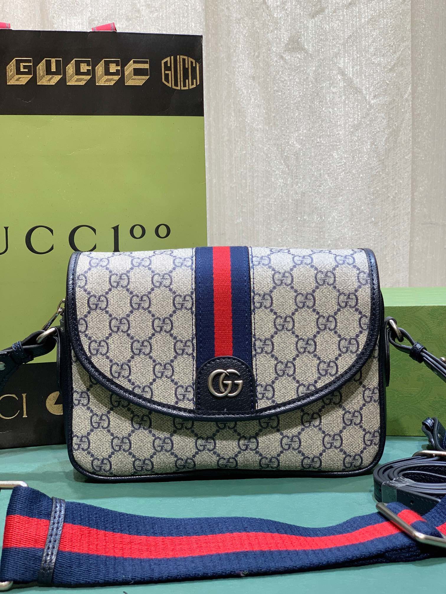 グッチ オフィディア GG ミニ ショルダーバッグ GGスプリーム キャンバス ブルー 詳細画像 1
