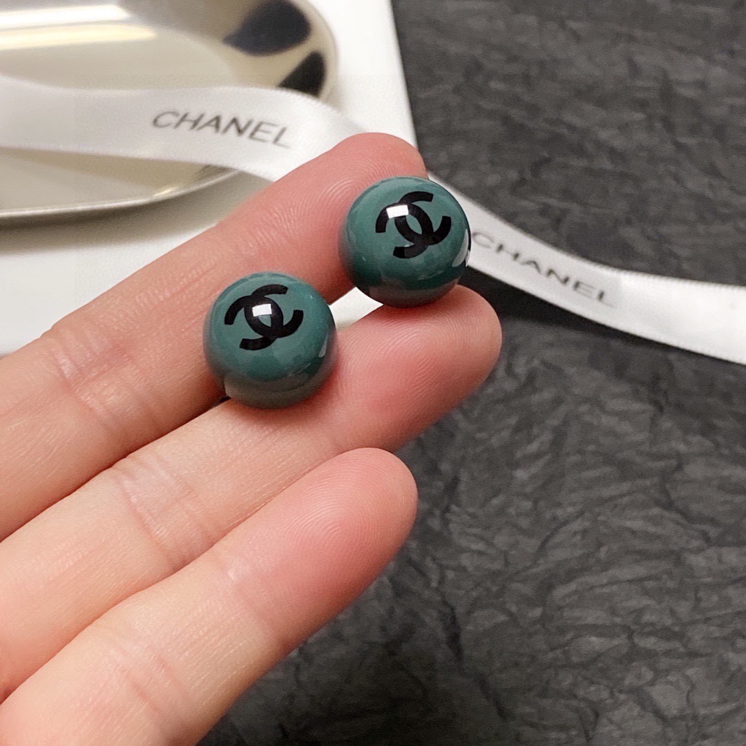 シャネル ダブルC アクリル イヤリング グリーン 詳細画像 1