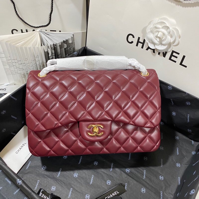 シャネル クラシック フラップ 2.55 チェーンショルダーバッグ 30cm ラムスキン ボルドー 詳細画像 3