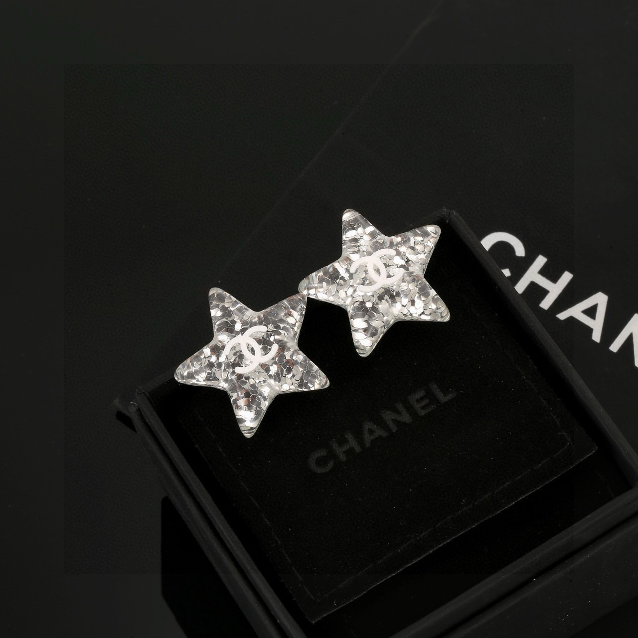 シャネル アクリル スター ダブルC ピアス シルバーグリッター クリア 詳細画像 1