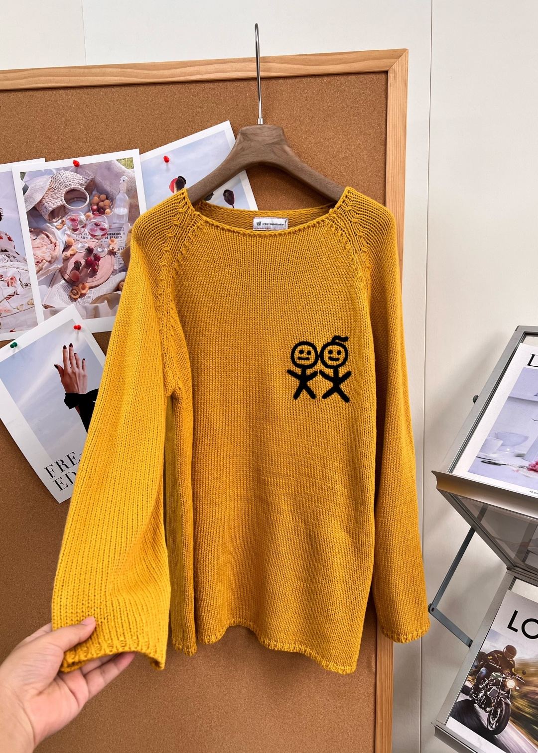 棒人間刺繍 チャンキーニットセーター ジンジャーイエロー 詳細画像 3