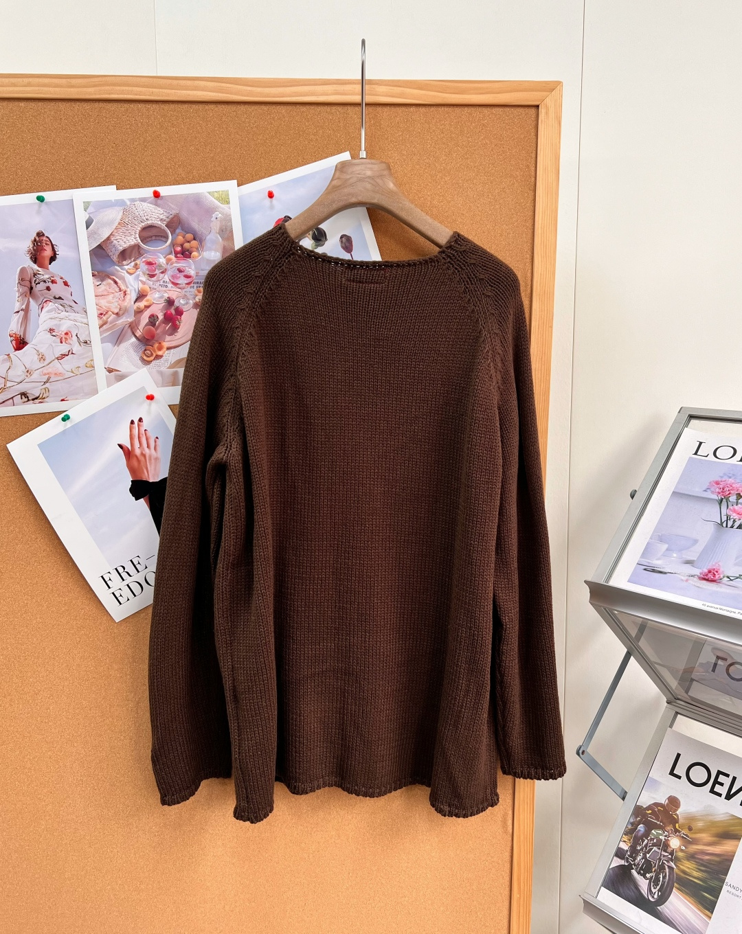 棒人間刺繍 クルーネック ニットセーター ダークブラウン U611280 詳細画像 2