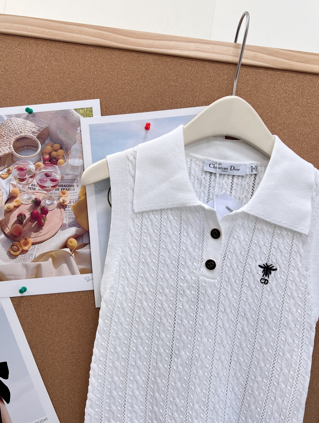 ディオール 小蜜蜂刺繍 ポロカラー ケーブルニットベスト ホワイト 詳細画像 3