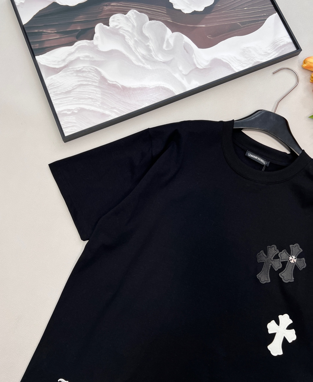 クロムハーツ レザークロスパッチ 刺繍 半袖Tシャツ ブラック 詳細画像 3