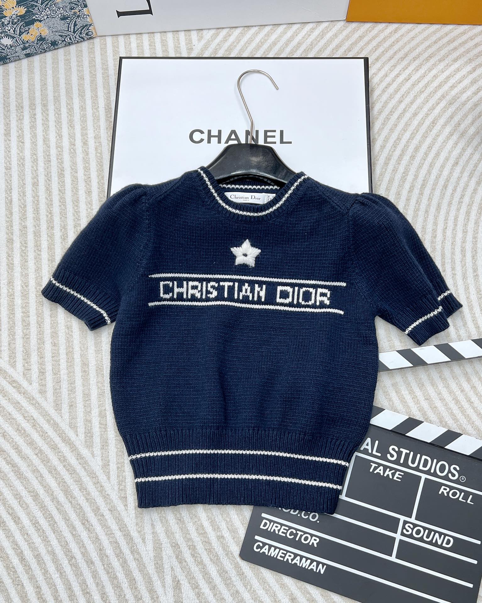 ディオール スター刺繍 パフショルダー レタージャカード ニット半袖トップス アイボリー 0341290 詳細画像 1