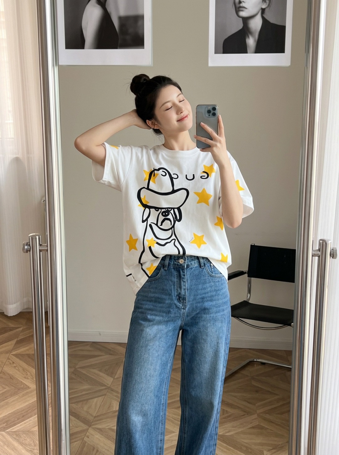 グッチ ウエスタン カウボーイ ドッグ アートTシャツ ブラック ホワイト イエロー