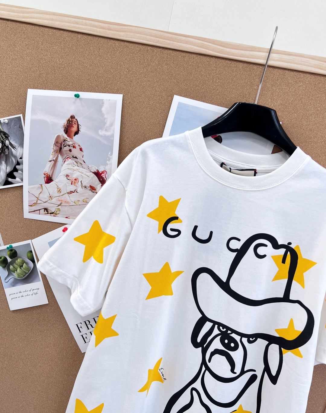 グッチ ウエスタン カウボーイ ドッグ アートTシャツ ブラック ホワイト イエロー 詳細画像 3