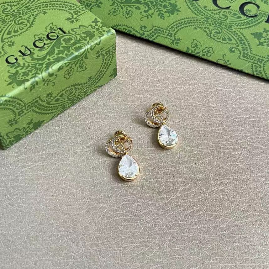 グッチ ダブルG クリスタル ティアドロップ ピアス ゴールド 詳細画像 3