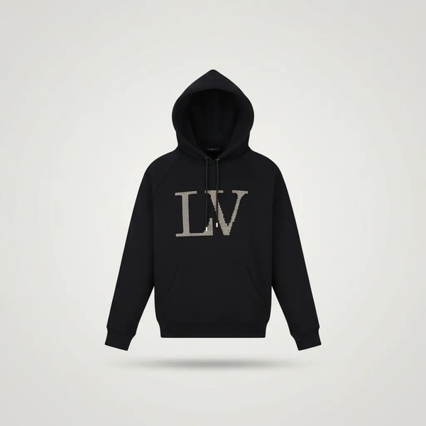 ルイ・ヴィトン LV ラインストーンロゴ フーディー ブラック