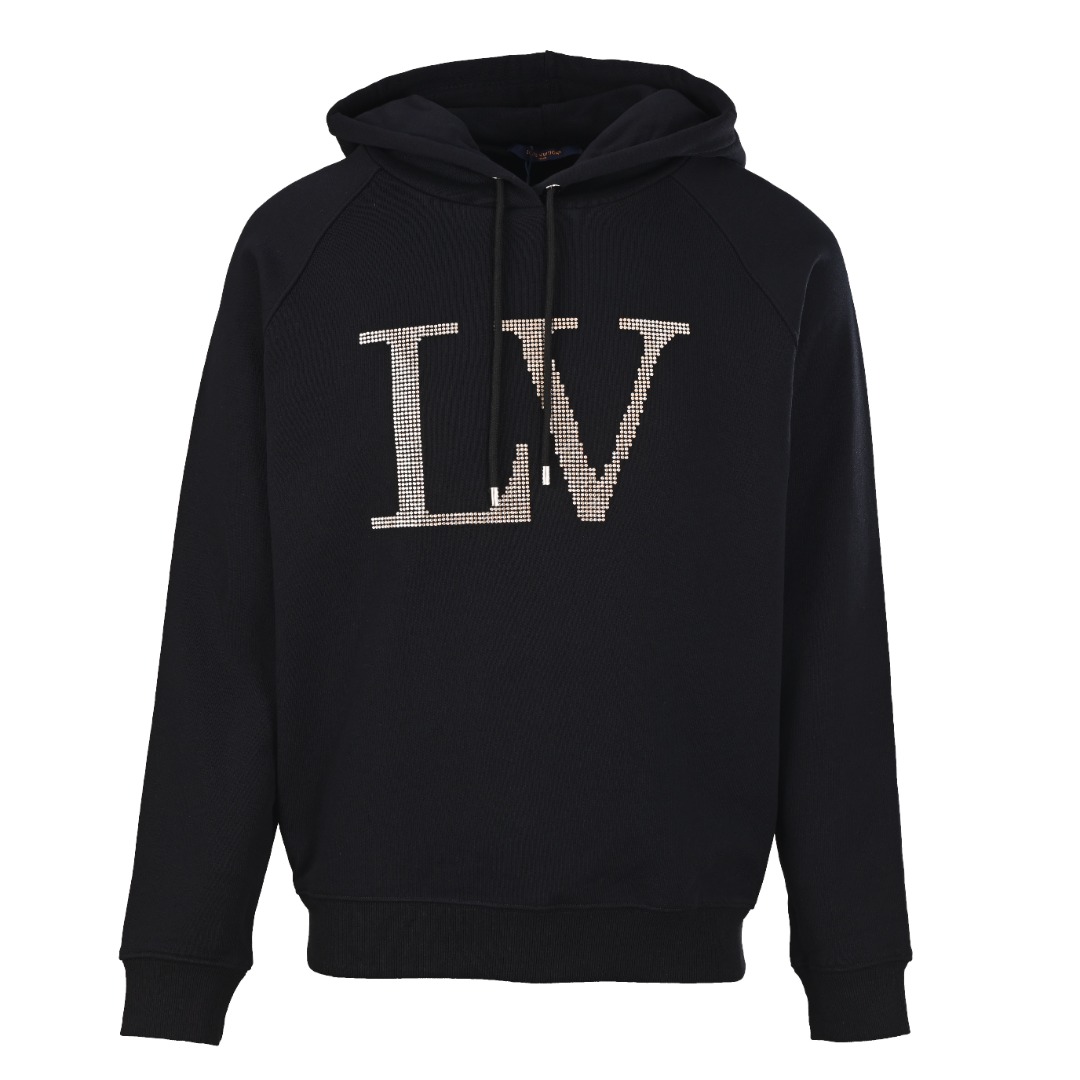 ルイ・ヴィトン LV ラインストーンロゴ フーディー ブラック 詳細画像 1
