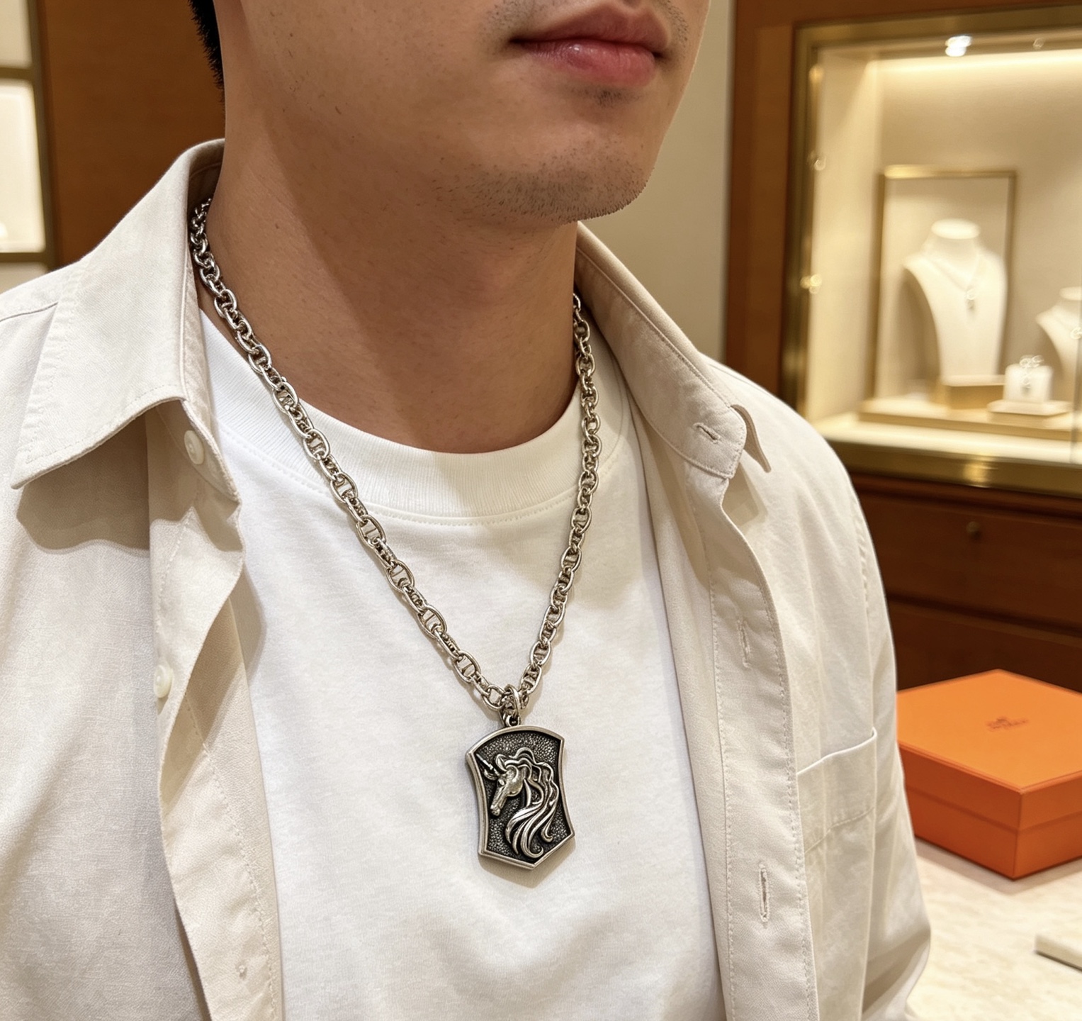 エルメス ファランドール チェーンネックレス 豚鼻スタイル シルバー 詳細画像 3