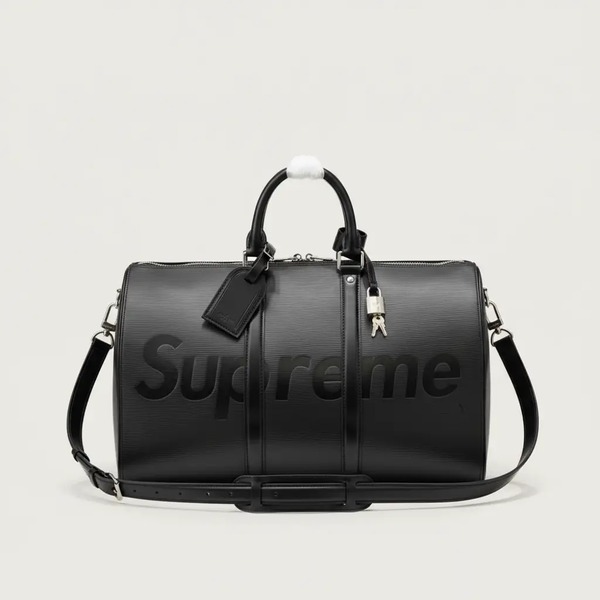 ルイ・ヴィトン Supreme キーポル 45 エピレザー トラベルバッグ ブラック