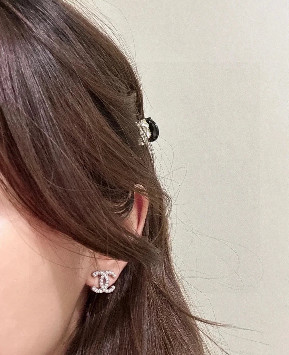 シャネル CCロゴ パール クリスタル ピアス シルバー 詳細画像 3