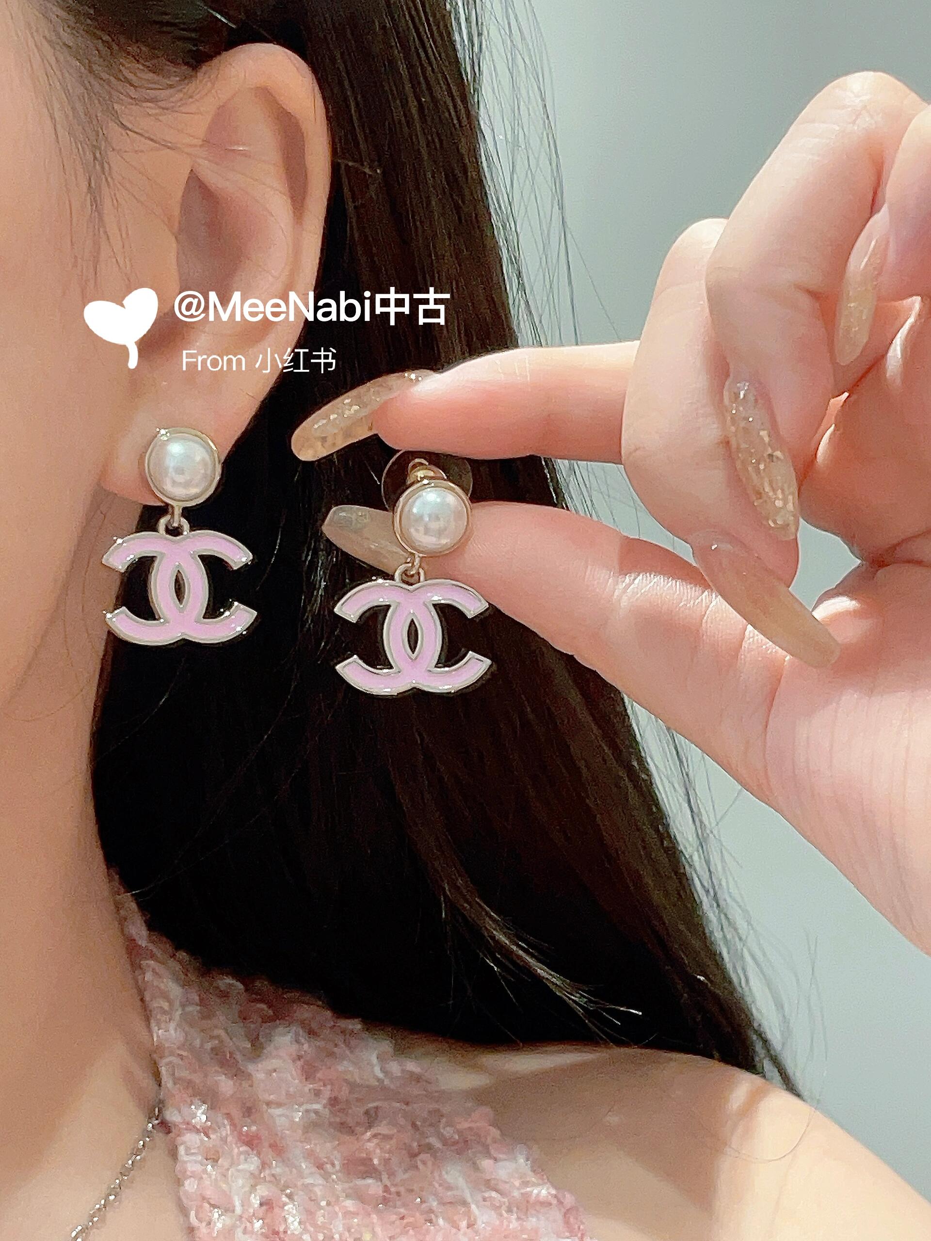 シャネル 滴油エナメル スタッドピアス ピンク 詳細画像 2