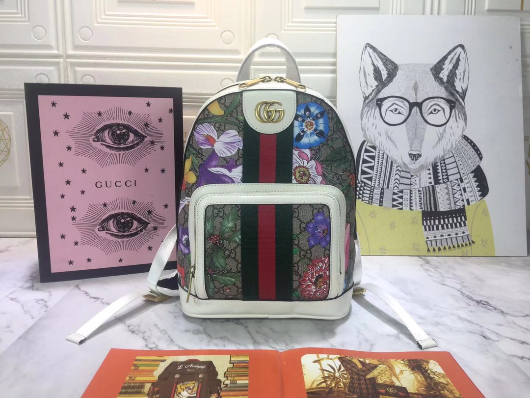 グッチ フローラルプリント バックパック マルチカラー ホワイトトリム 詳細画像 1
