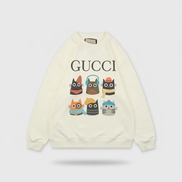 グッチ キャットプリント クルーネック スウェット クリーム