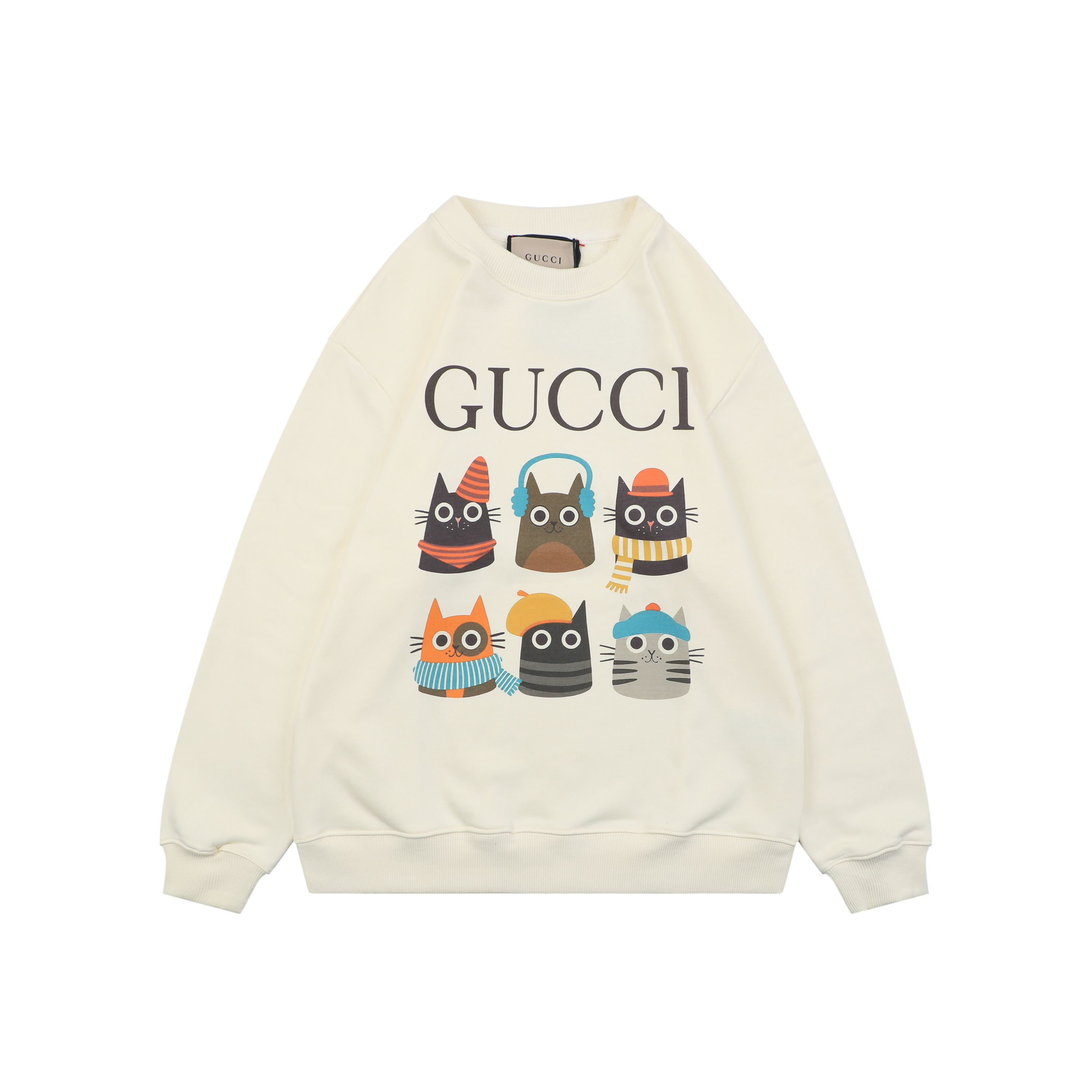 グッチ キャットプリント クルーネック スウェット クリーム 詳細画像 1