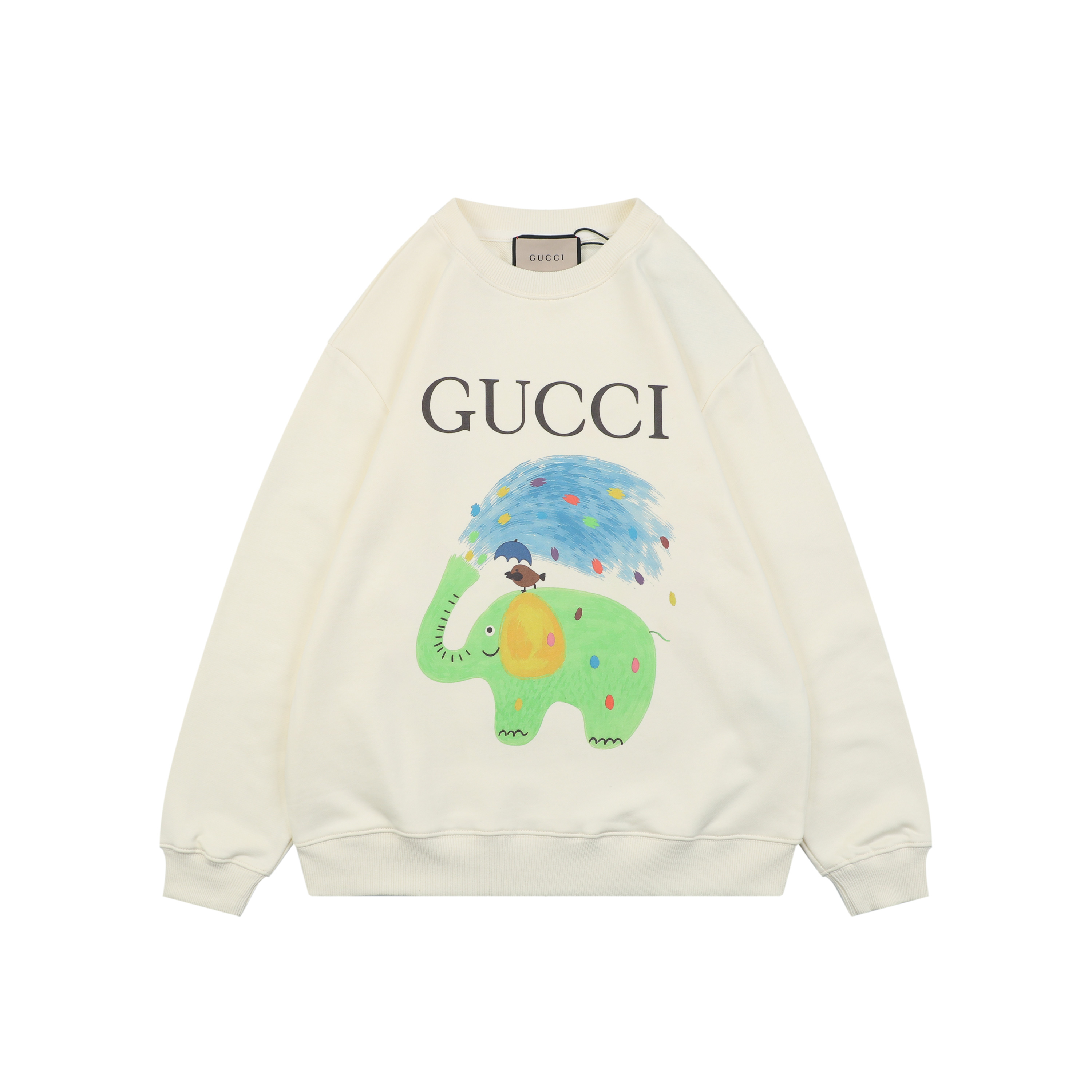 グッチ 水を吹く象プリント クルーネック スウェット アイボリー 詳細画像 1