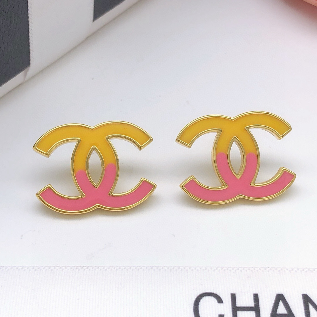 シャネル グラデーション ダブルC スタッドピアス イエロー ピンク 詳細画像 1