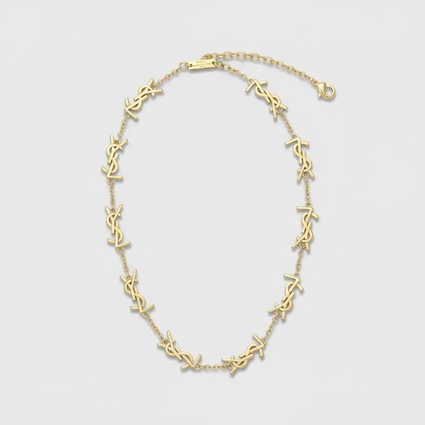サンローラン YSL モノグラム ステーション チェーン ネックレス ブレスレット 真鍮 ゴールド