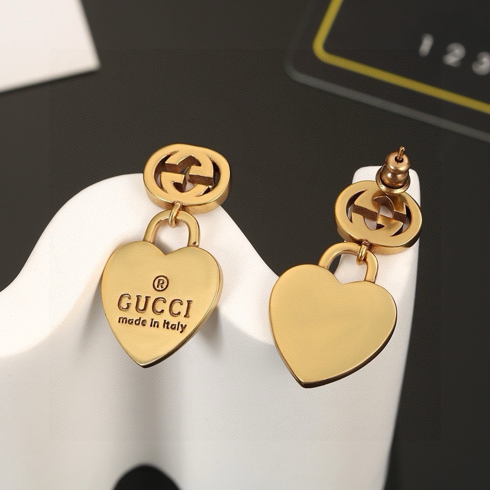 グッチ インターロッキングG ハート ドロップピアス ゴールド 詳細画像 3