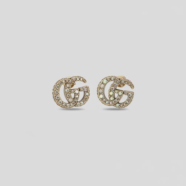 グッチ ダブルG クリスタル ピアス アンティークゴールド