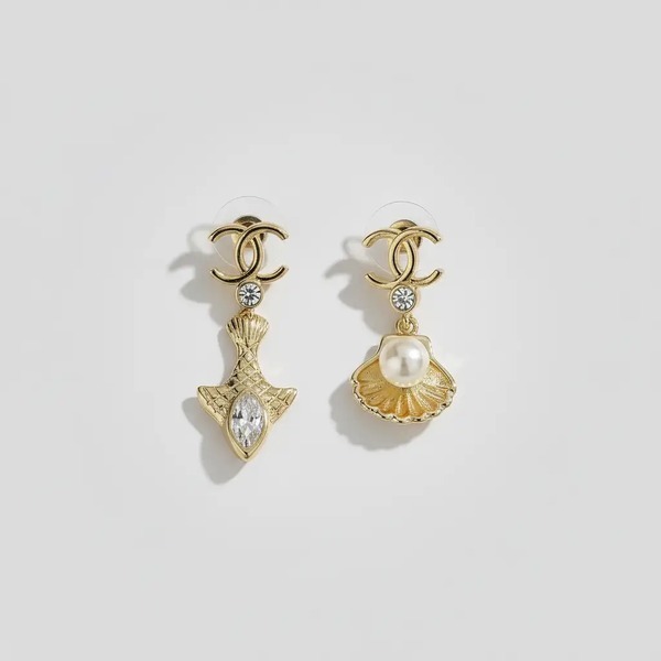 シャネル 25C ゴールド ダブルC ペンダント スカラップ パール ピアス