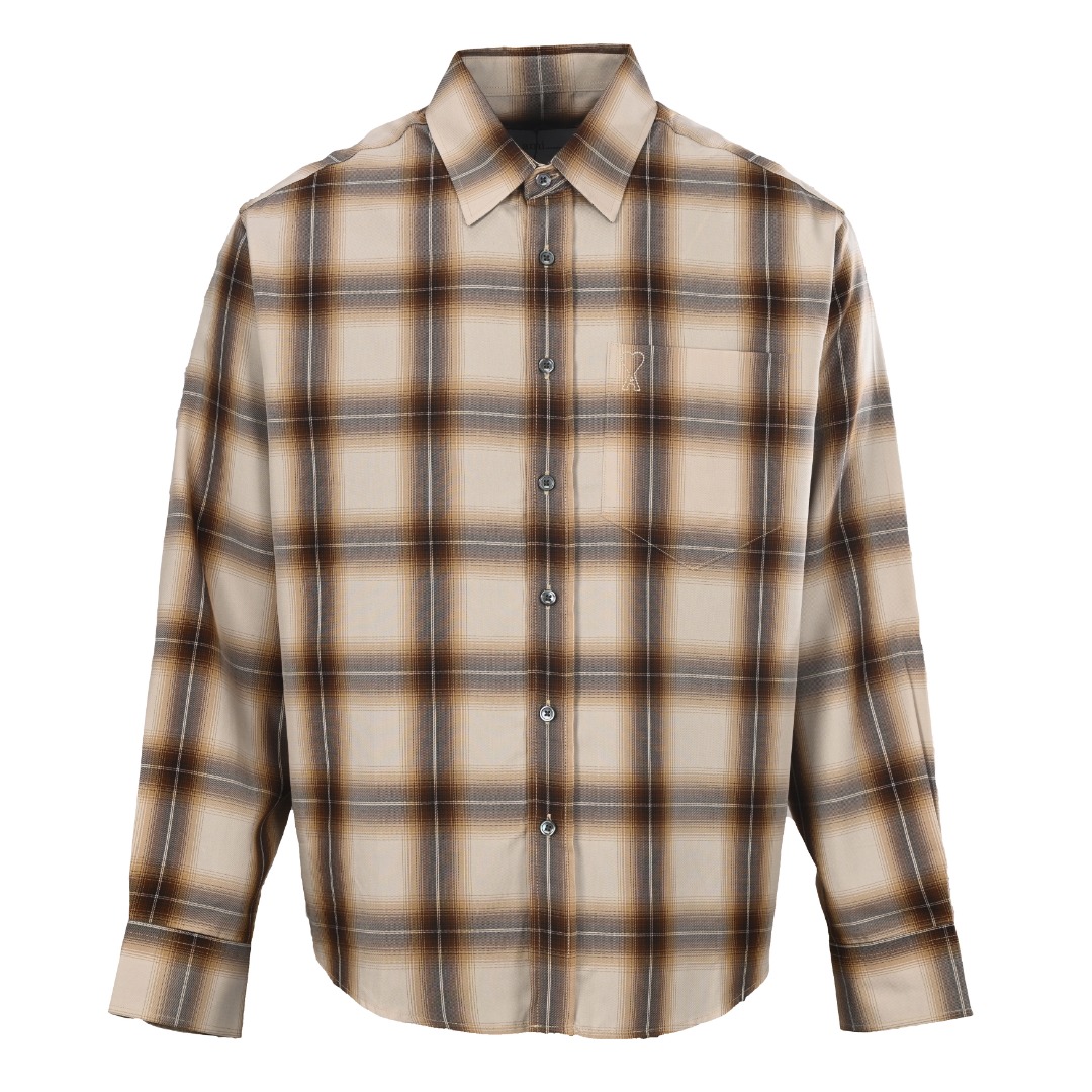 アミ パリス スモールハート刺繍 チェック柄 長袖シャツ 詳細画像 1